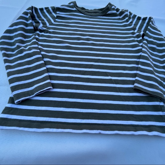H & M Jersey Top Boys Size 6-8 Green/White Organic Cotton Striped Pullover - Picture 9 of 13